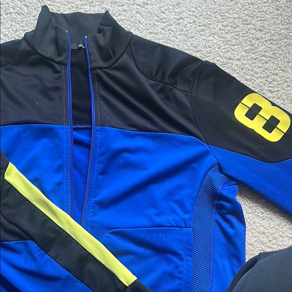 Blue and Black Track Jacket with Yellow Accents - Picture 2 of 5